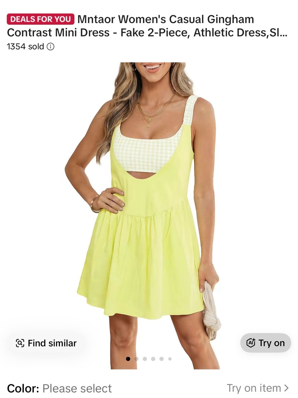 Women's Lime Gingham Contrast Mini Dress by